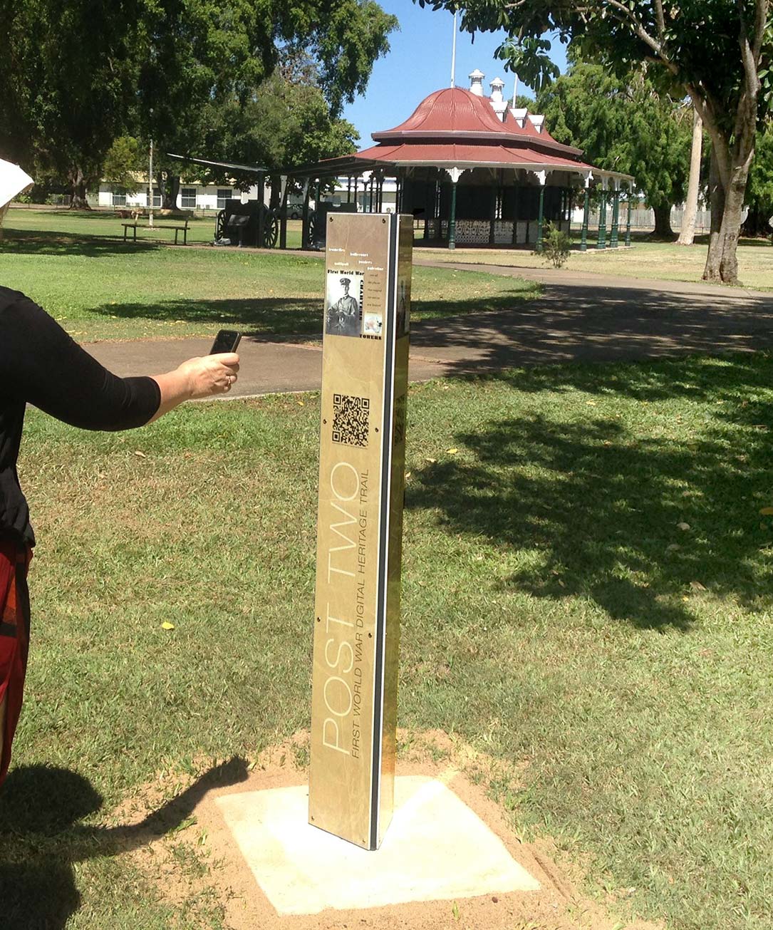 interprretive post connecting with digital trail, Lissner Park, Charters Towers