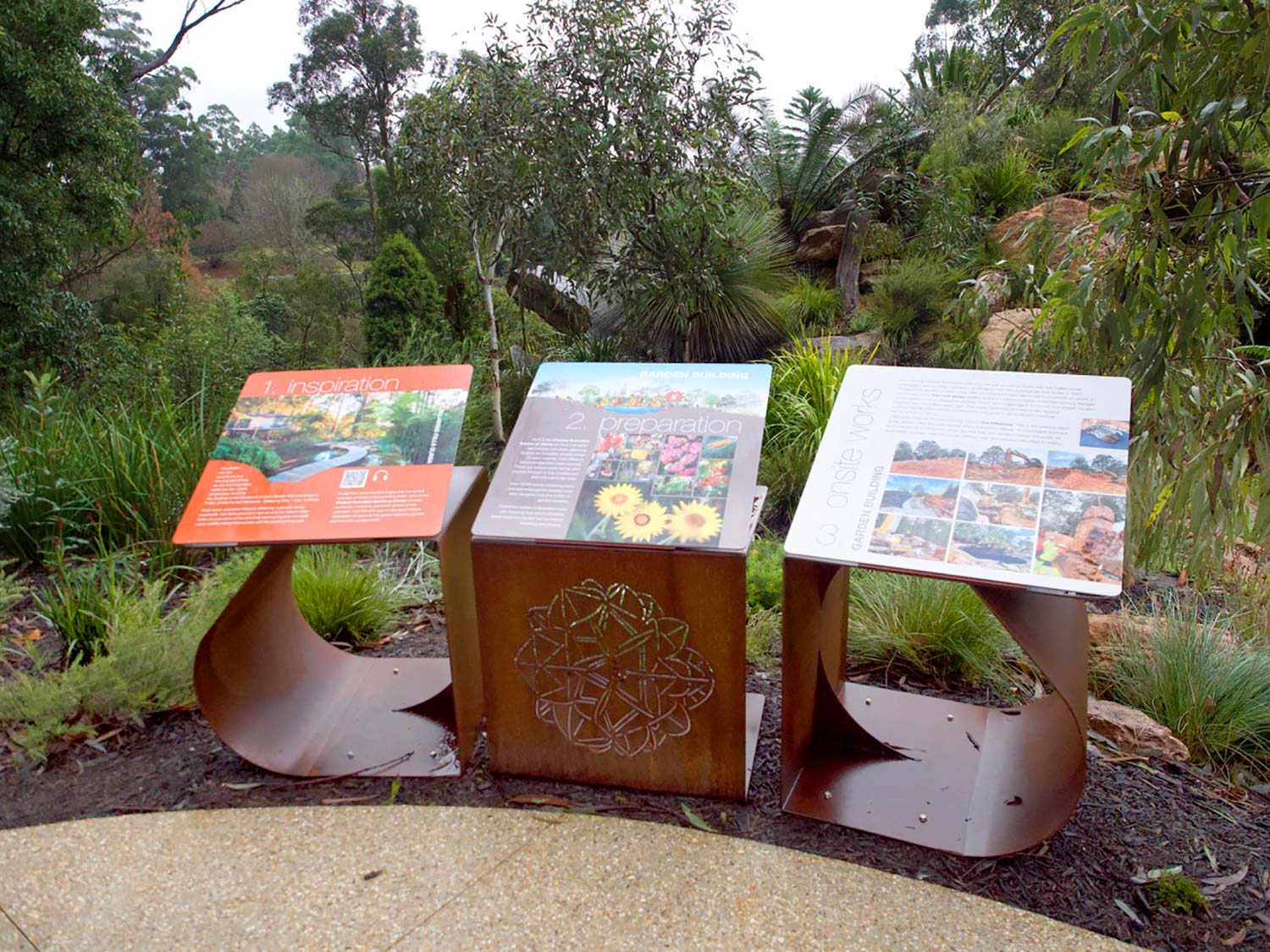 interpretation signs in the Chelsea Australian Garden at Olinda